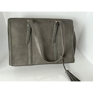 ECOSUSI Gray Tote Bag Faux Leather Laptop Shoulder Bag Tassel Large